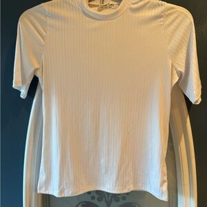 White Ribbed Short Sleeve Top